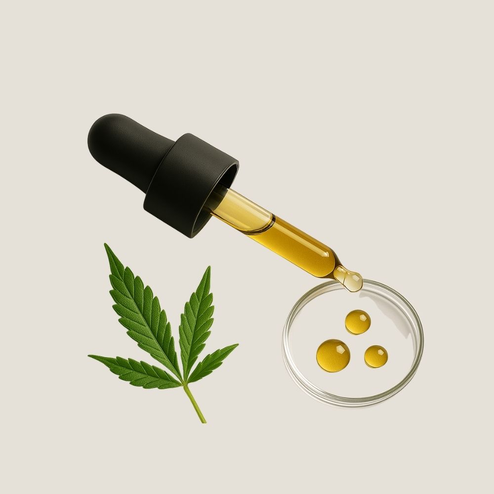 Une pipette d'huile de cbd laisse échapper quelques gouttes d'huile de cbd spéciale règles douloureuses