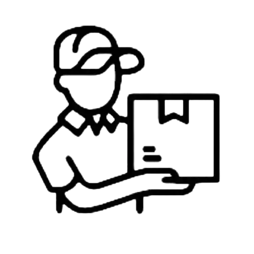 Illustration d'un livreur tenant un colis. L'image est stylisée avec des lignes simples et épurées, représentant la rapidité et la fiabilité du service de livraison. La livraison est gratuite en France Métropolitaine dès 30€ d'achat.