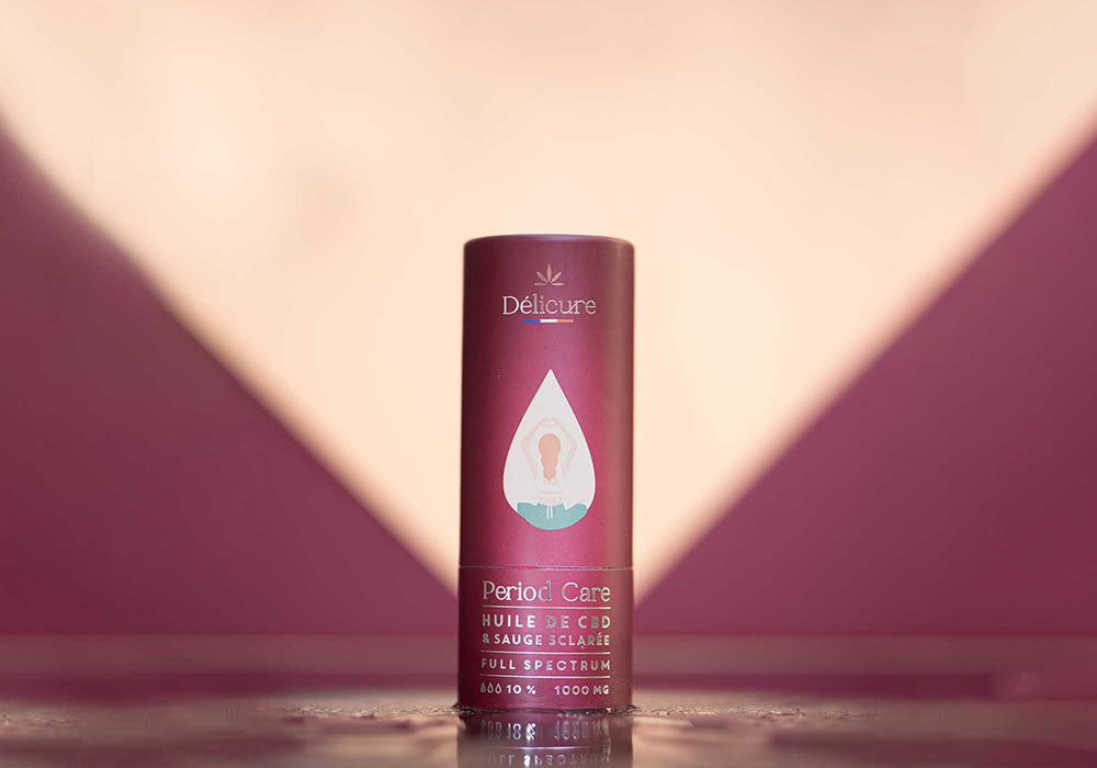 photo de l'étuis d'huile de cbd period care, cette huile permet de lutter contre les inconforts liés aux maux féminins et à la ménopause