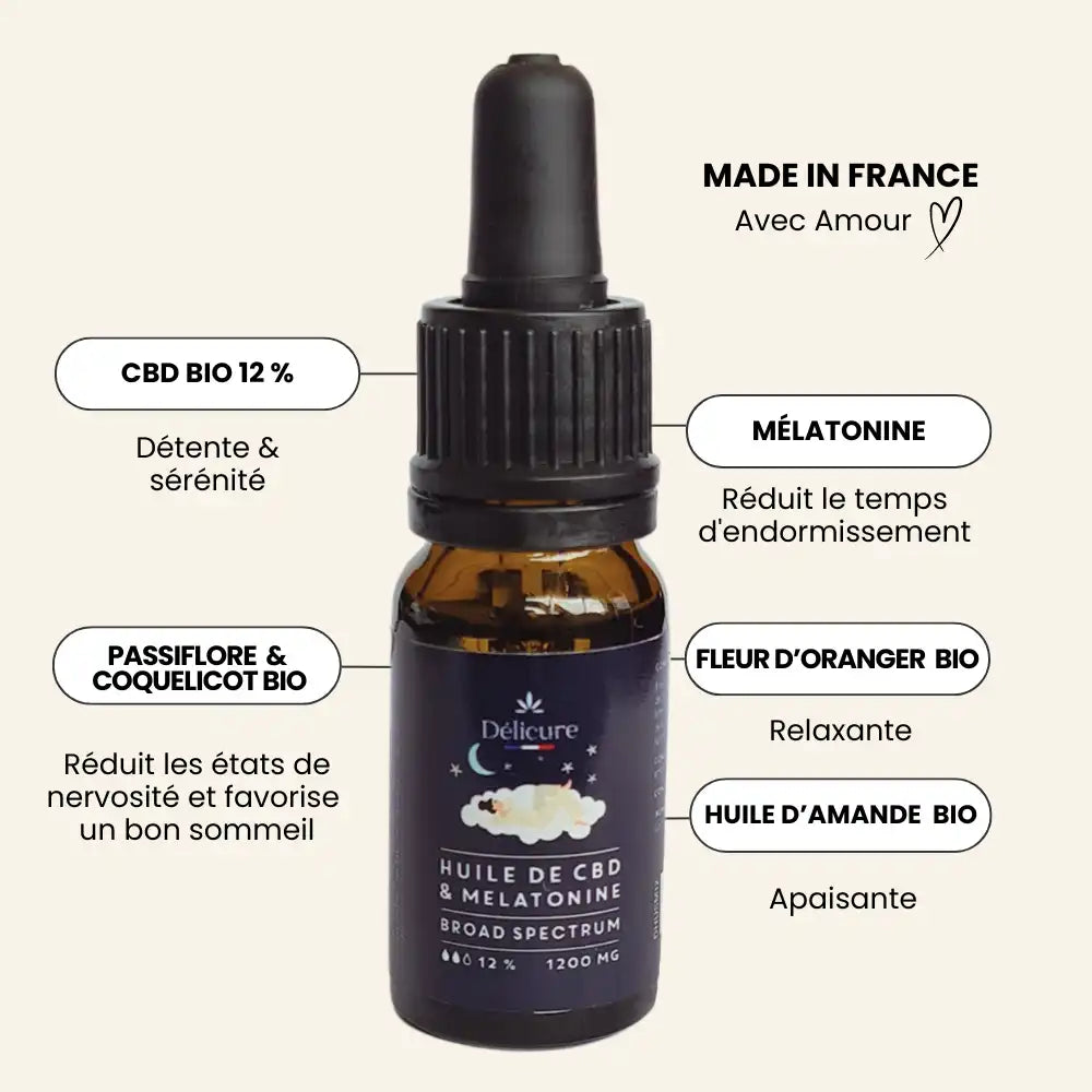 Huile de CBD bio sommeil fort 1200mg - Délicure