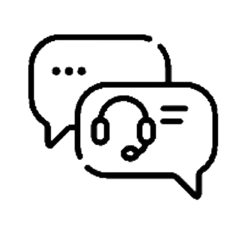 Illustration de deux bulles de conversation, l'une contenant un casque d'écoute. Cette icône représente un service client disponible pour répondre aux questions du Lundi au Samedi de 09 heures à 19 heures.