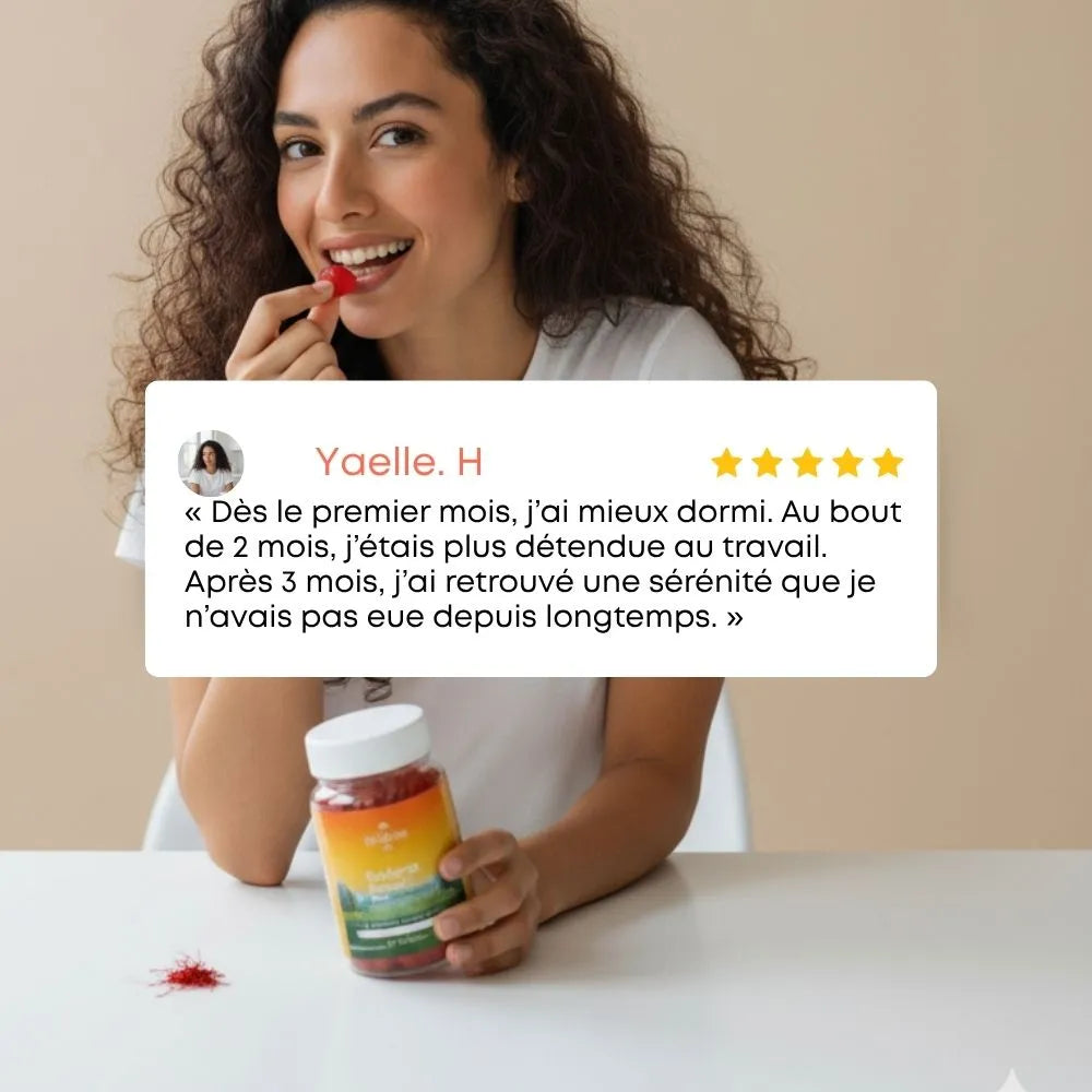 Avis cliente sur le Pack Sérénité Absolue Délicure – amélioration du sommeil dès 1 mois, détente à 2 mois, sérénité retrouvée après 3 mois.